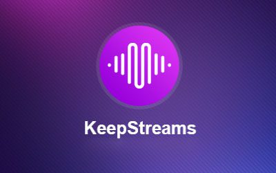 1. Streaming platform logo with the text "KeepStreams" in bold letters on a sleek black background.