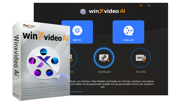 Version 1: "Screenshot of Winxvideo AI v1.0.0.0 interface showcasing advanced video editing features."