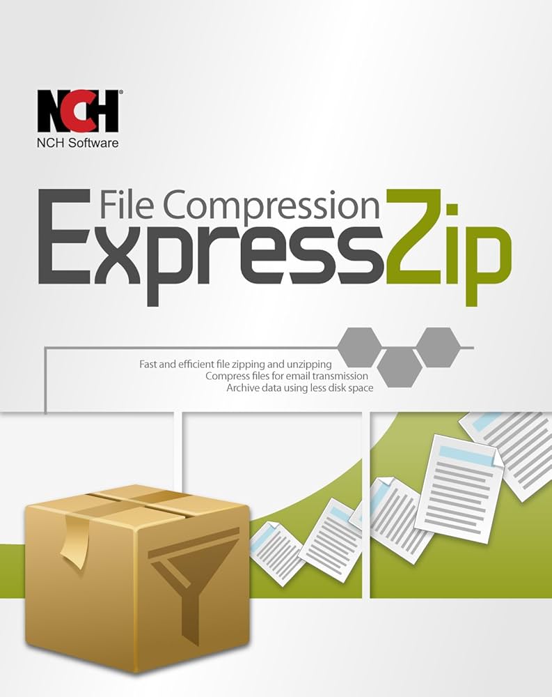 1. A logo for Express Zip File Compression software, featuring a sleek design with the brand name prominently displayed.