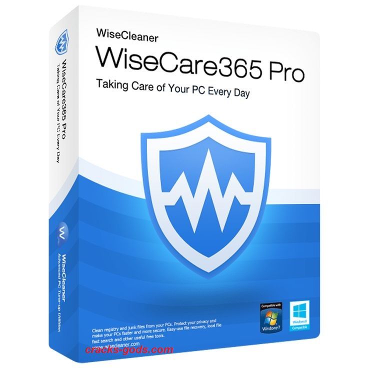 Image: "Wise Care 365 Pro logo with crack, serial key, and multiple keygens."