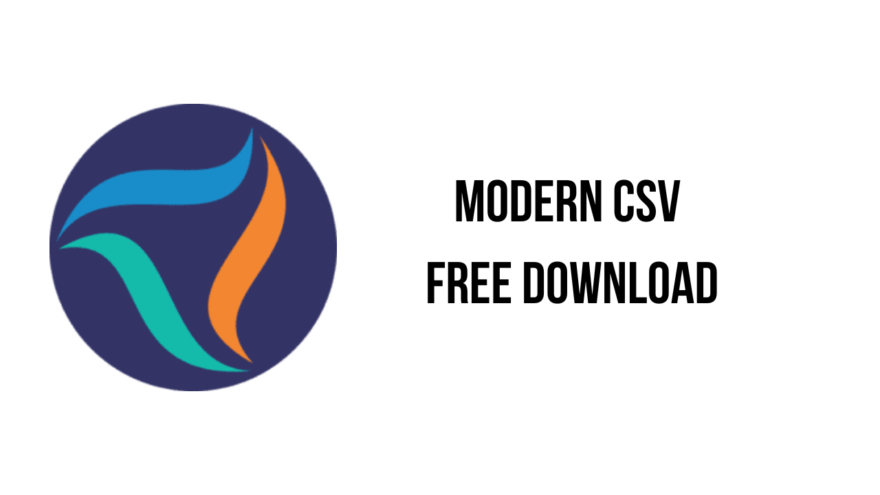 A dark blue circle with abstract green and orange swooshes on the left. The text on the right reads "MODERN CSV FREE DOWNLOAD" in bold, black letters against a white background.