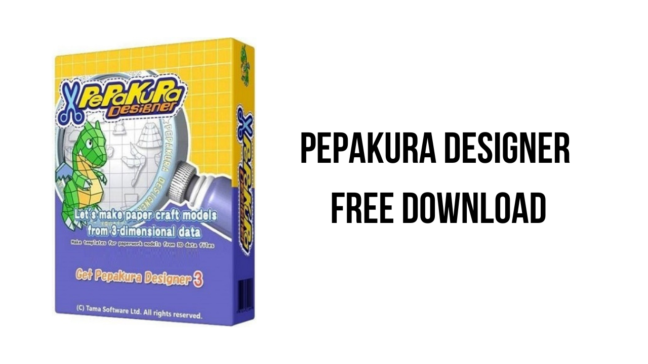 Image of a Pepakura Designer 3 software box with a green papercraft character on the cover. Text on the right side reads "PEPAKURA DESIGNER FREE DOWNLOAD." Ideal for creating papercraft models from 3D data, this software is featured on KhanPC and often found with instructions for using keygen.