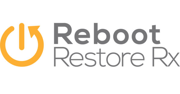 The image features the logo for Reboot Restore Rx Pro. It includes a circular arrow forming a power button symbol on the left in orange, followed by the text "Reboot Restore Rx" in grey, based on the Keygen design available at KhanPC.